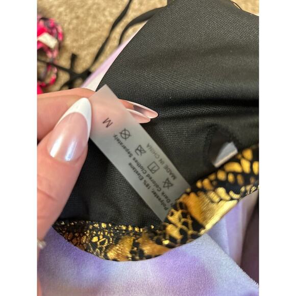 Bikini Beach snakeskin halter thigh high padded top gold/black swimsuit SZ M - Picture 3 of 5